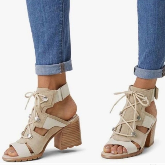 Sorel Shoes - Sorel Women’s Nadia Lace, Suede Open-Toe Shoe with Laces and Block Heel, Sz 8